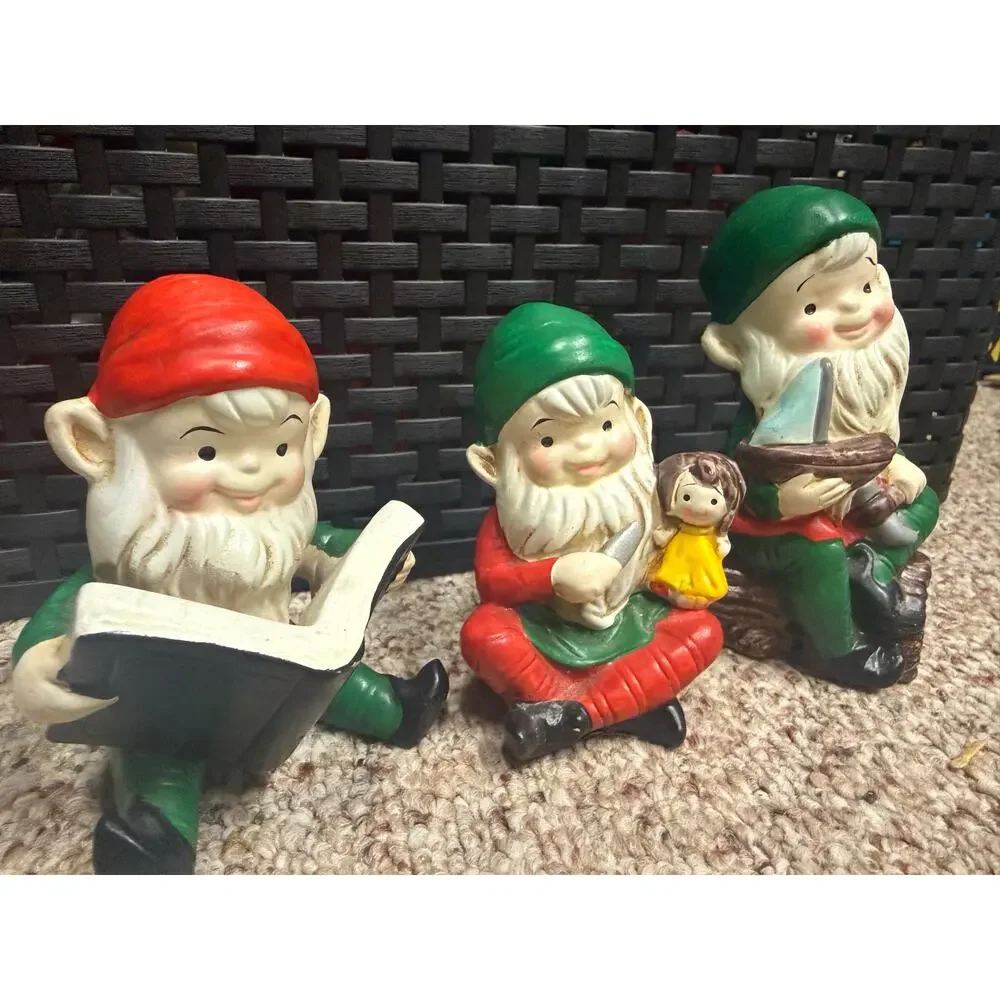 Vintage Homco Christmas Toymaker Elf Elves #5205 Ceramic Figurines Lot of 3
